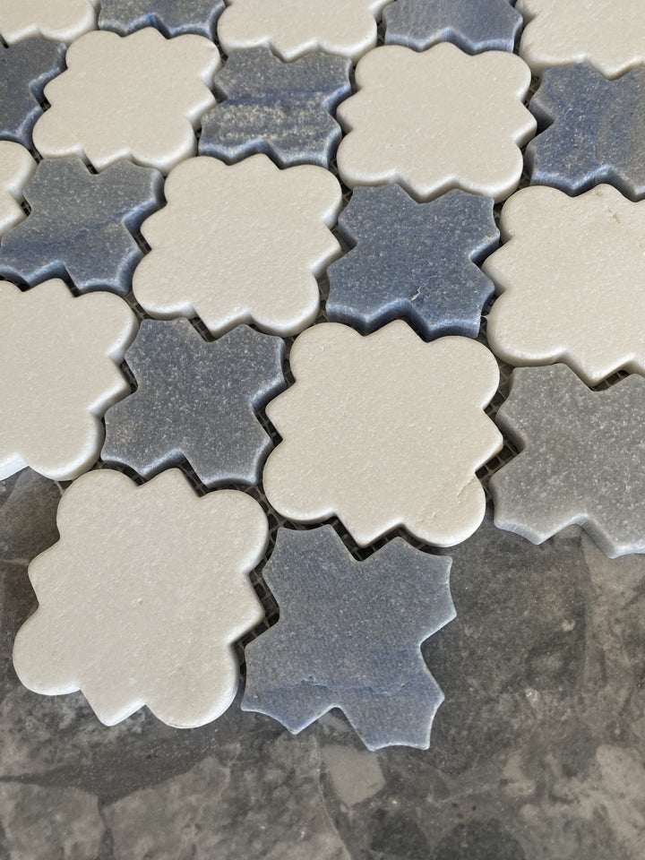 Cairo Thassos and Azul Maccabas Tumbled Mosaic