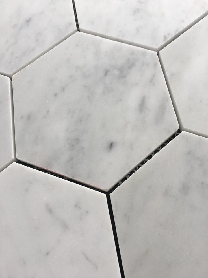 Carrara Hexagon XL Honed Mosaic