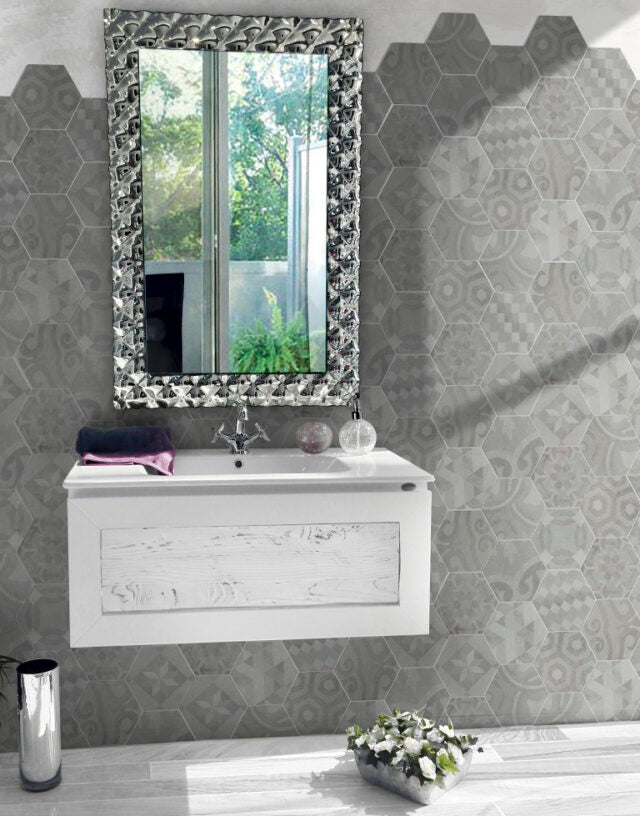 Spanish Cement Look Hexagon Porcelain Tile 150x173mm