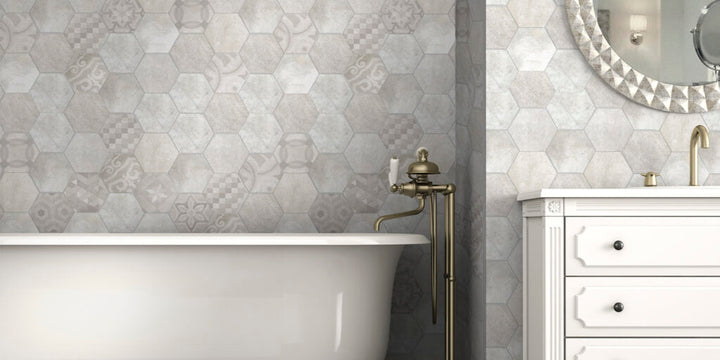 Spanish Cement Look Hexagon Porcelain Tile 150x173mm