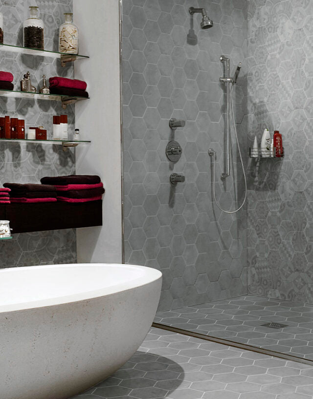 Spanish Cement Look Hexagon Porcelain Tile 150x173mm