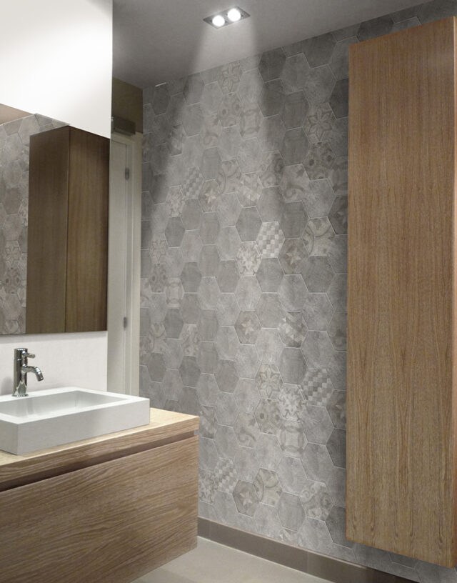 Spanish Cement Look Hexagon Porcelain Tile 150x173mm
