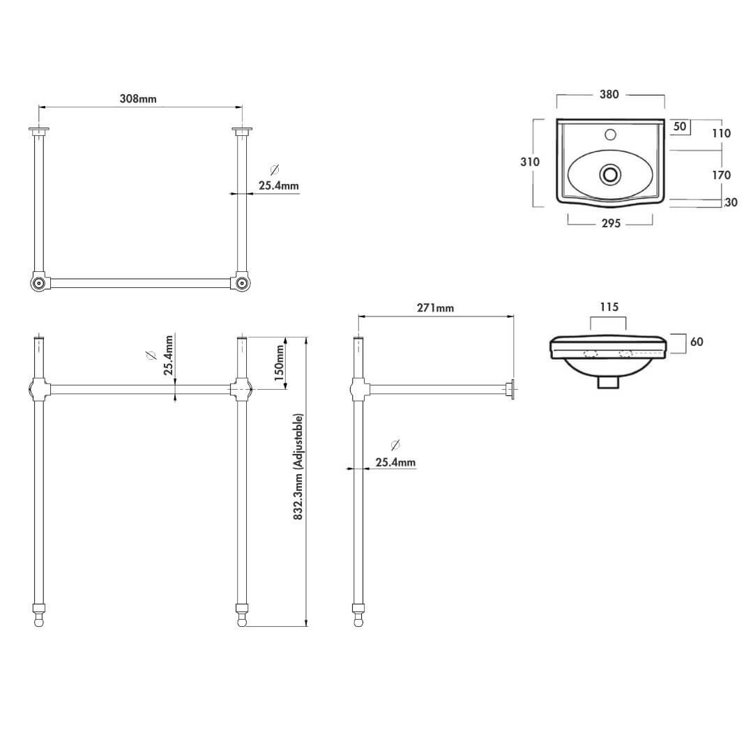 Turner Hastings Claremont 38 x 31 Nuovo Basin Stand Chrome