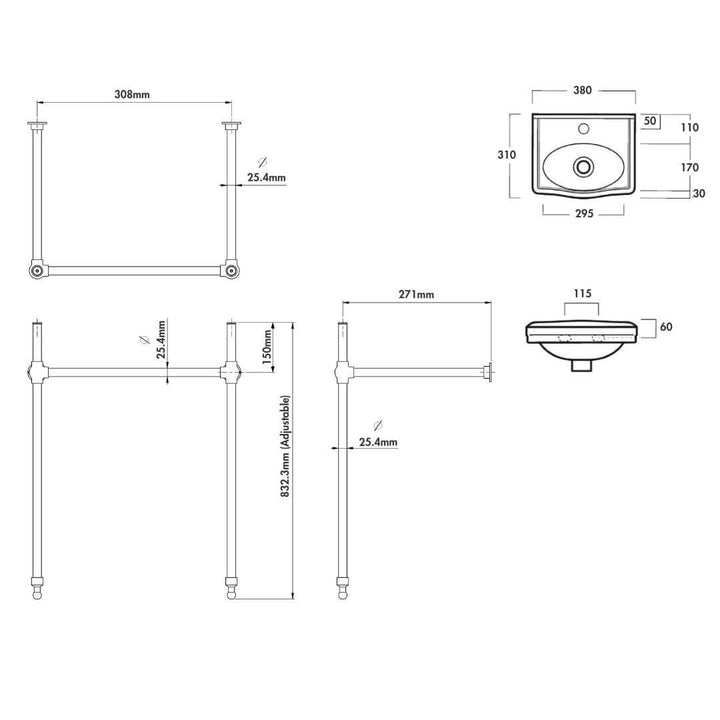 Turner Hastings Claremont 38 x 31 Nuovo Basin Stand Chrome