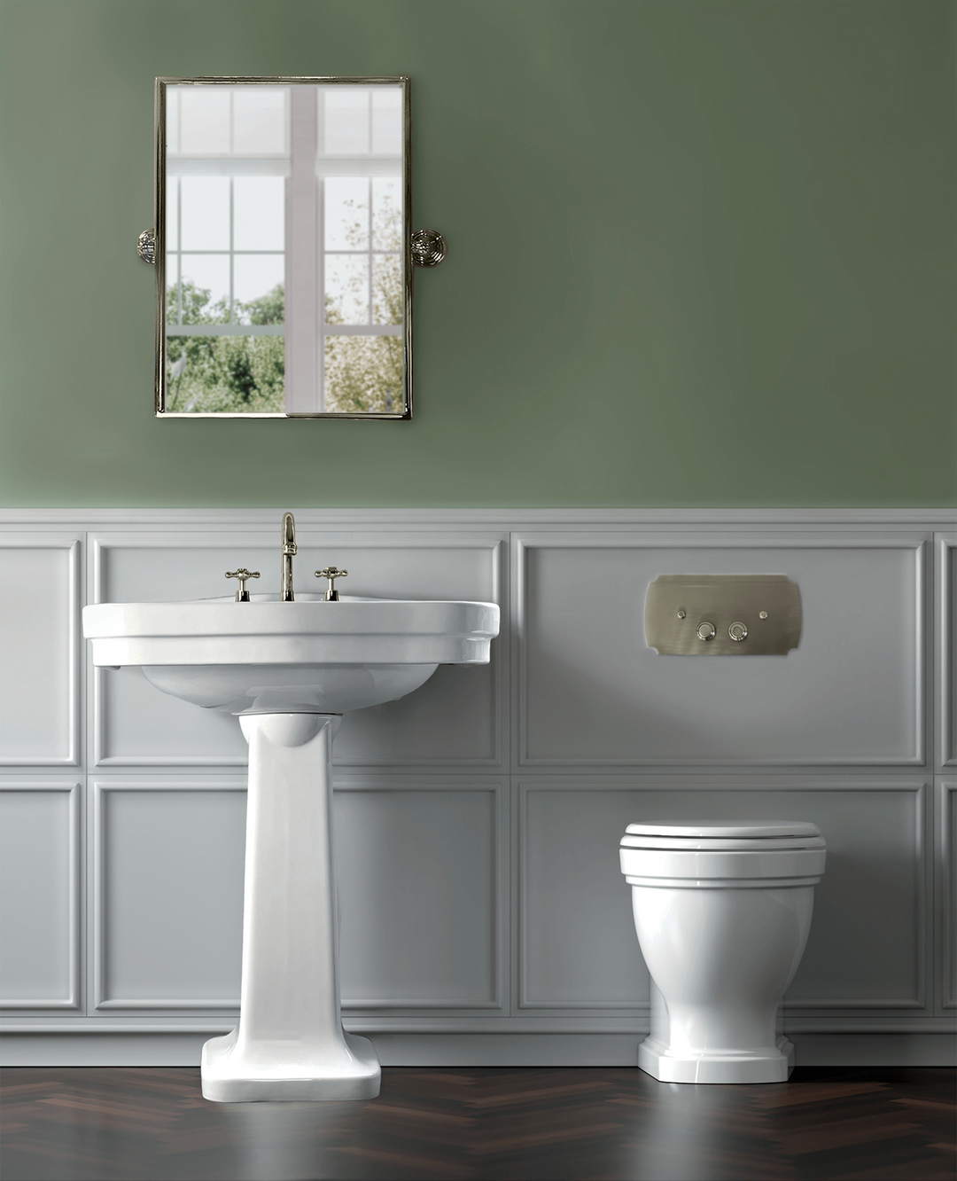 Turner Hastings Package - Claremont Floor Mounted Pan & Seat + Geberit In-wall Cistern + Traditional Flush Plate