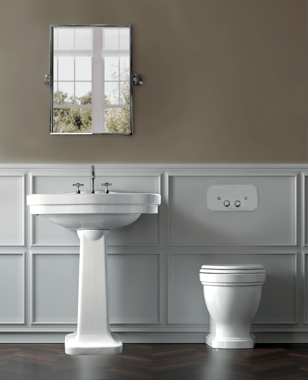 Turner Hastings Package - Claremont Floor Mounted Pan & Seat + Geberit In-wall Cistern + Traditional Flush Plate