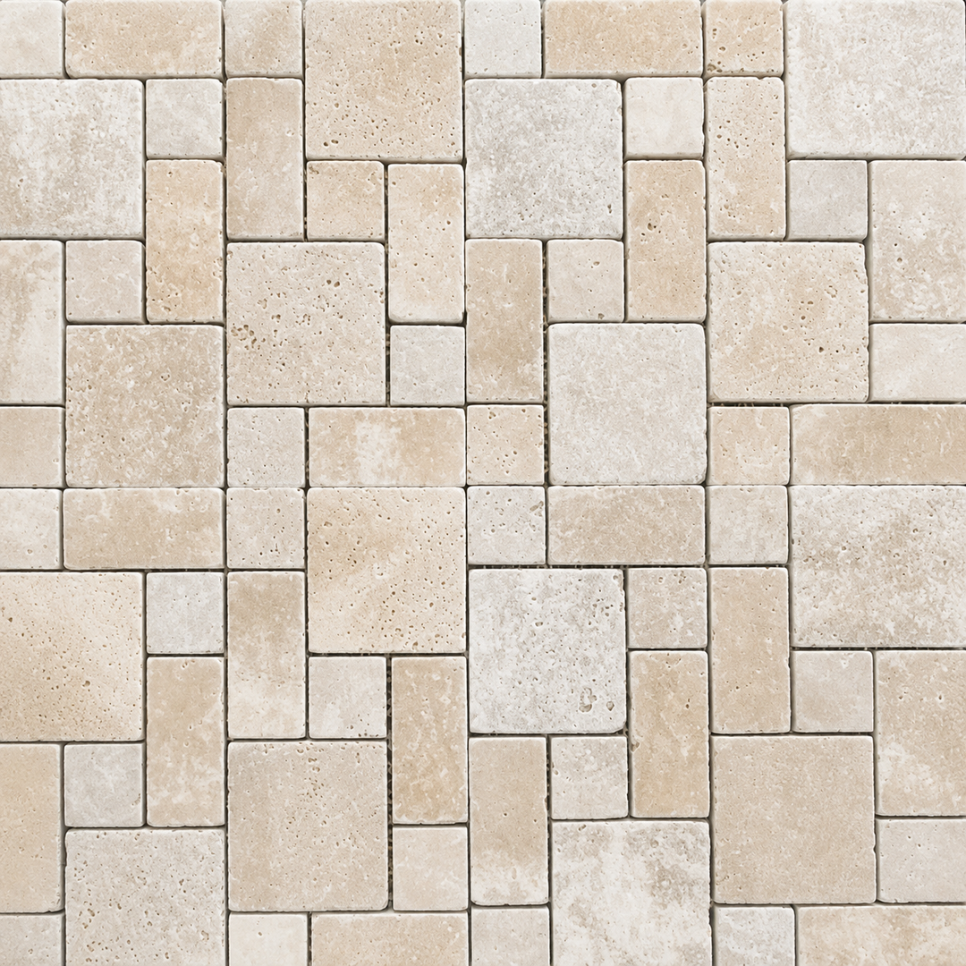 Classic Natural Tumbled Travertine Mini French Pattern 305X305mm Mosaic