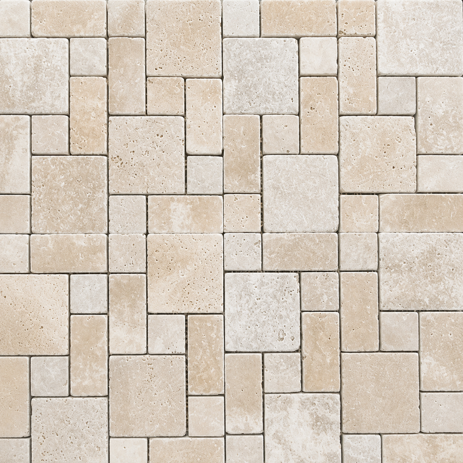 Classic Natural Tumbled Travertine Mini French Pattern 305X305mm Mosaic