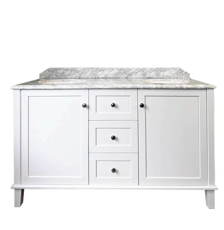 Turner Hastings Coventry 150 x 56 Double Bowl Satin White Vanity with Real Marble Top & Ceramic Undercounter Basins
