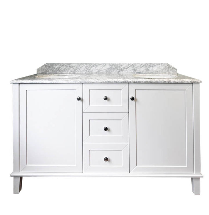 Turner Hastings Coventry 150 x 56 Double Bowl Satin White Vanity with Real Marble Top & Ceramic Undercounter Basins