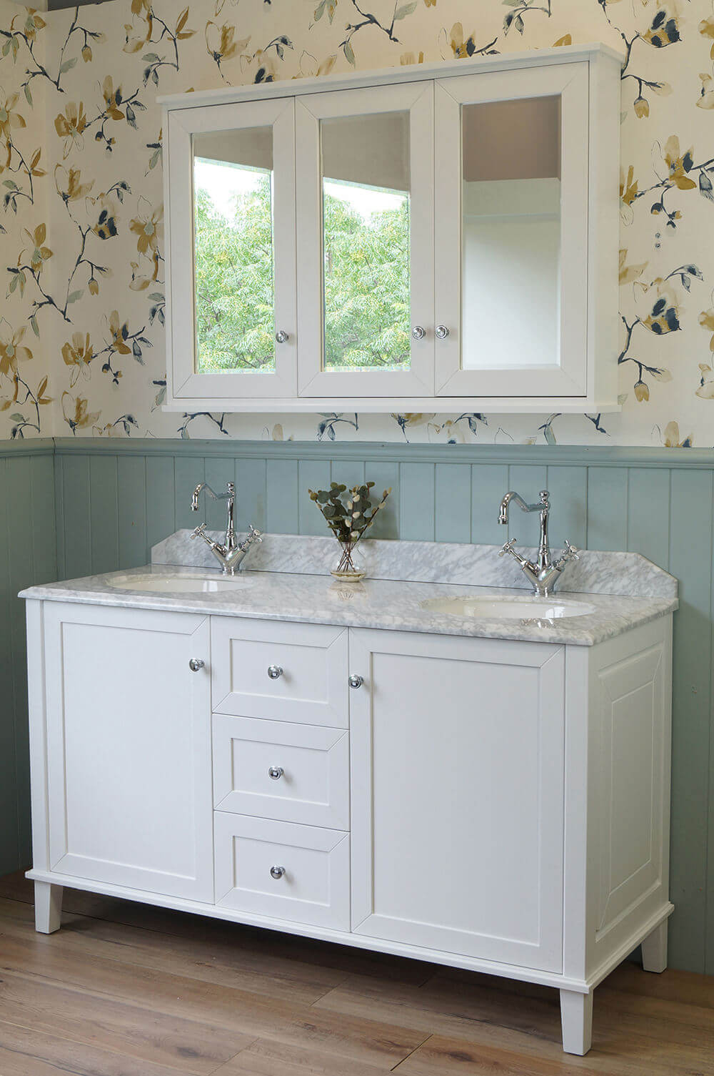 Turner Hastings Coventry 150 x 56 Double Bowl Satin White Vanity with Real Marble Top & Ceramic Undercounter Basins