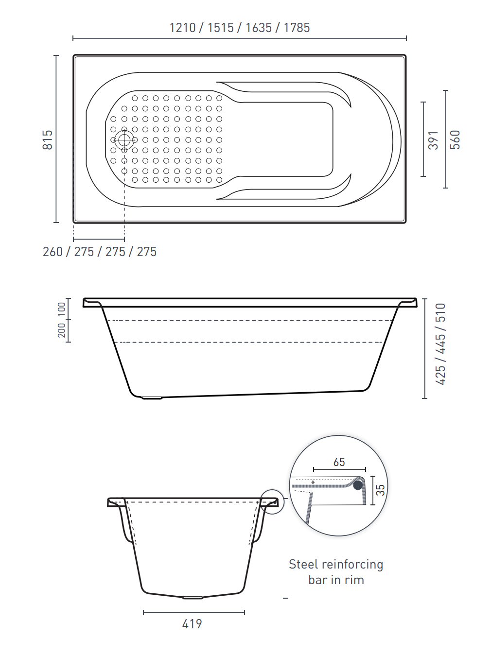 Decina Modena 1210/1515/1635/1785 Inset Bath