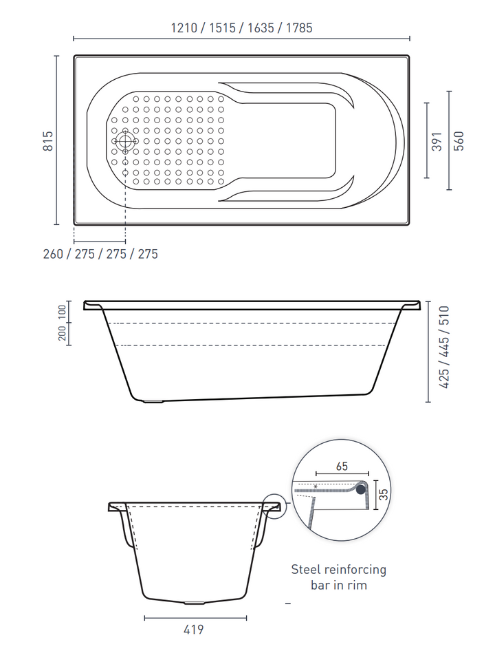 Decina Modena 1210/1515/1635/1785 Inset Bath