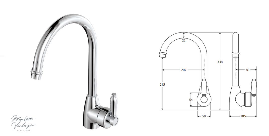 Fienza Eleanor Gooseneck Sink Mixer, Matte Black / Matte Black