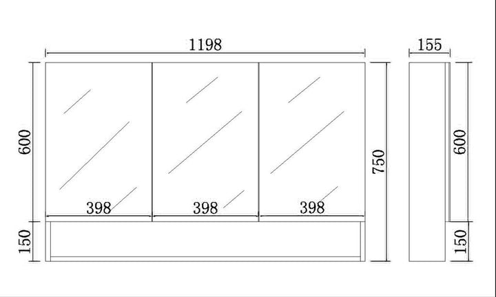 Ceto Fremantle Shaving Cabinet Matte Black White 1200mm