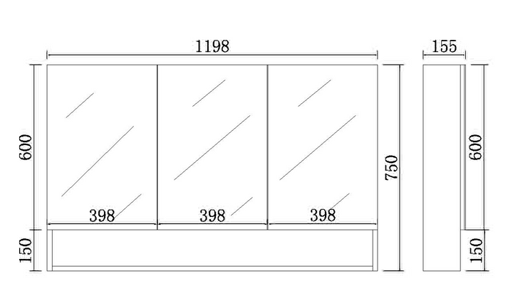 Ceto Fremantle Shaving Cabinet Matte White 1200mm
