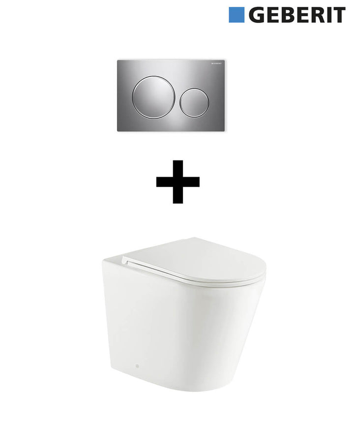 Turner Hastings Package - Fino WhisperFlush Matte White Floor Mounted Pan & Thin Seat + Geberit In-wall Cistern + Flush Plate