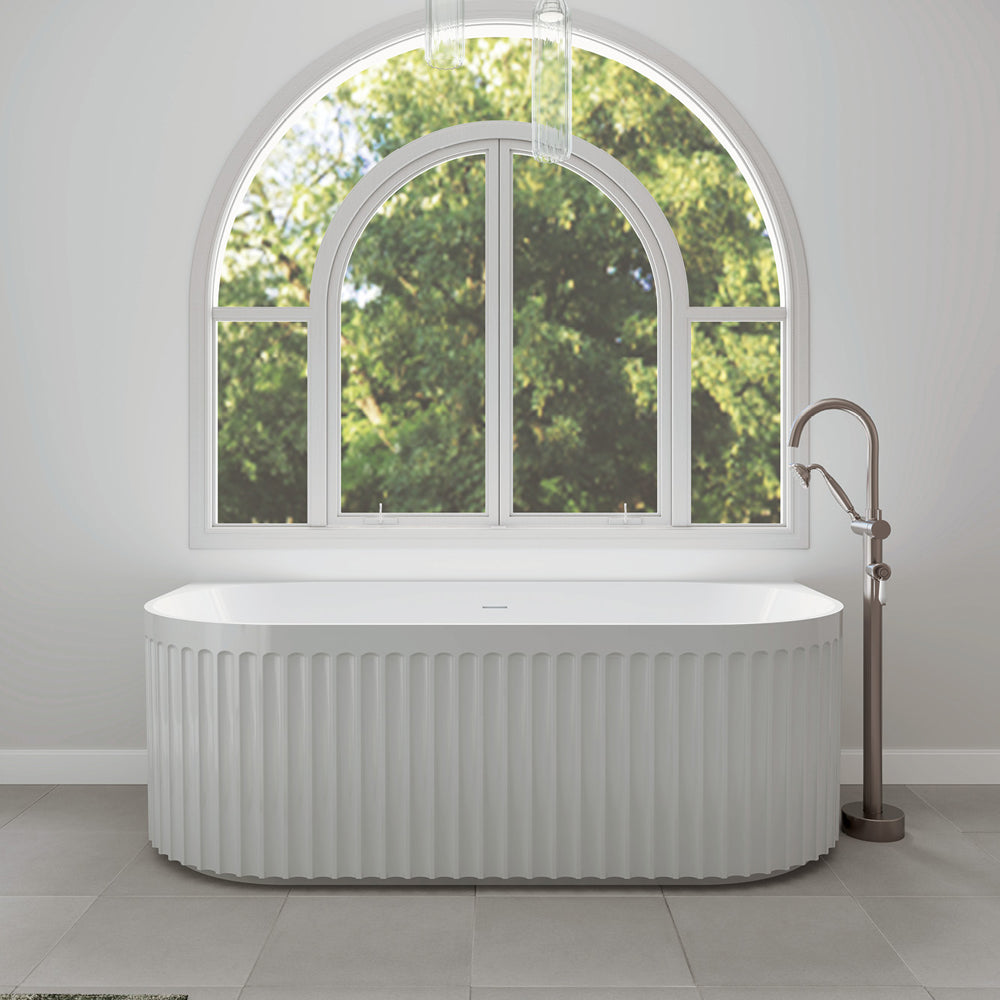 Fienza Eleanor Back-To-Wall Acrylic Gloss White Bath with Overflow 1700mm