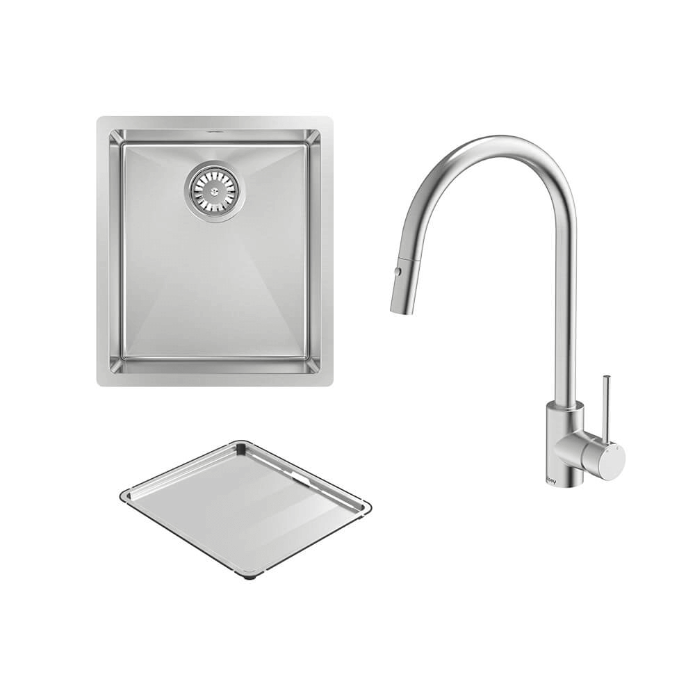 Abey Alfresco Single Bowl Sink with Drain Tray &amp; KTA037-316-BR Kitchen Mixer