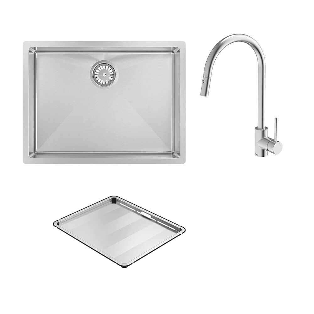 Abey Alfresco 540 Large Bowl Sink with Drain Tray &amp; KTA037-316-BR Kitchen Mixer