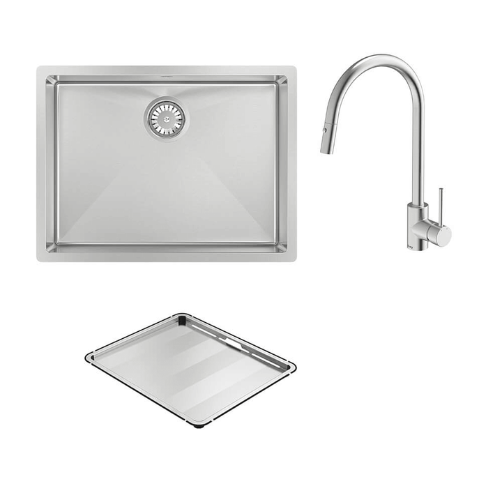 Abey Alfresco 540 Large Bowl Sink with Drain Tray &amp; KTA037-316-BR Kitchen Mixer