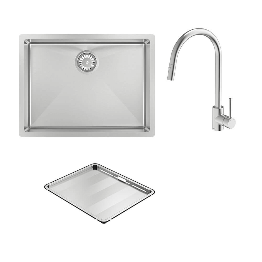 Abey Alfresco 540 Large Bowl Sink with Drain Tray & KTA037-316-BR Kitchen Mixer