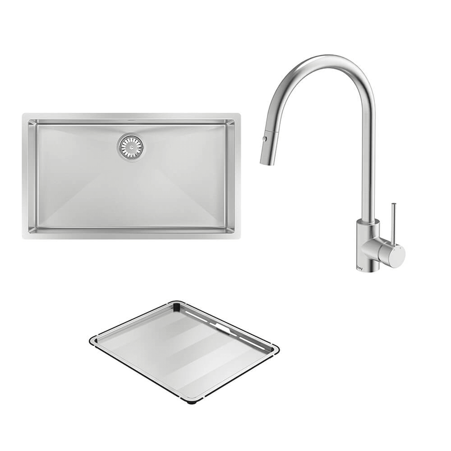 Abey Alfresco 700 Large Bowl Sink with Drain Tray & KTA037-316-BR Kitchen Mixer