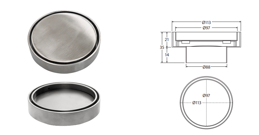 Fienza Round 2-in-1 Tile Bed Floor Waste 88mm Outlet Gun Metal