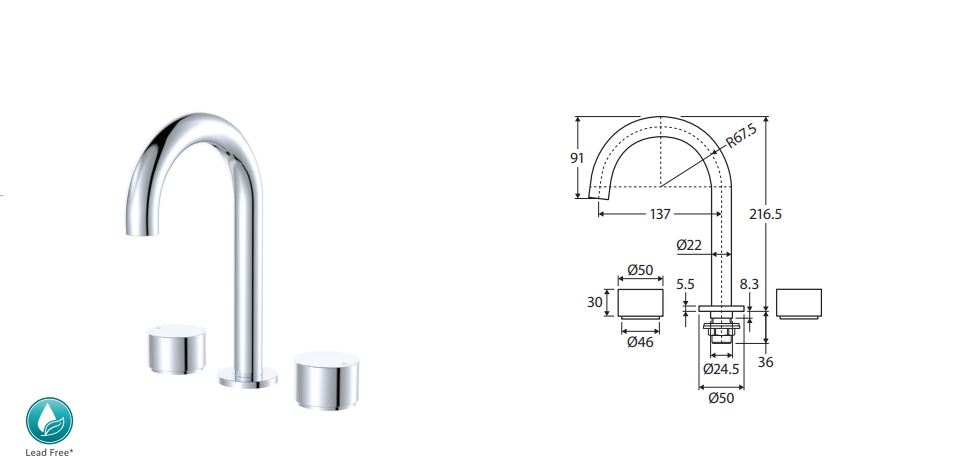 Fienza Kaya Round Hob Set Round Taps, Gun Metal