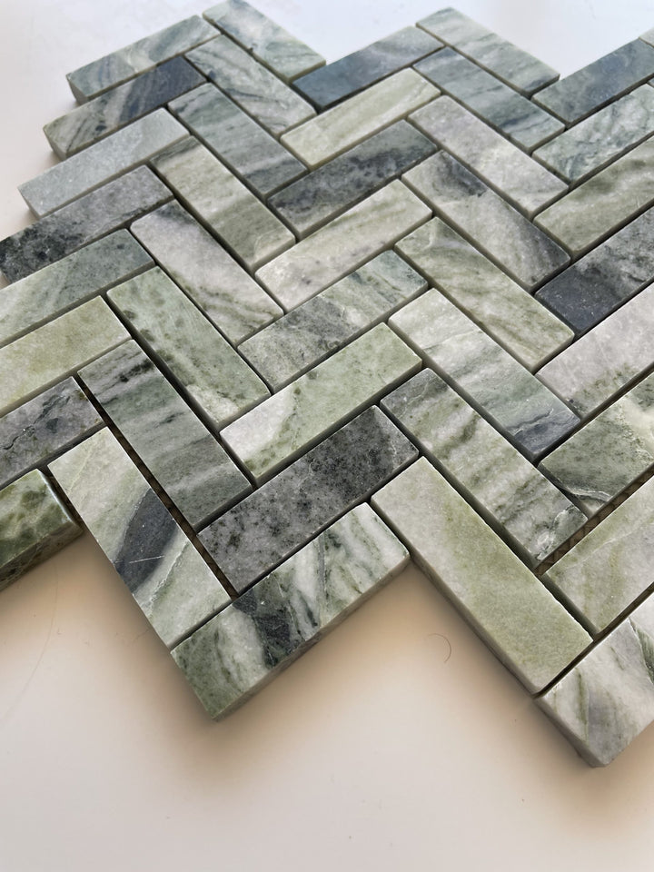 Fontana Verde Herringbone Honed Mosaic