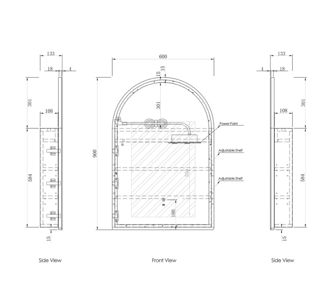 Technical drawing of a rectangular object with dimensions labeled