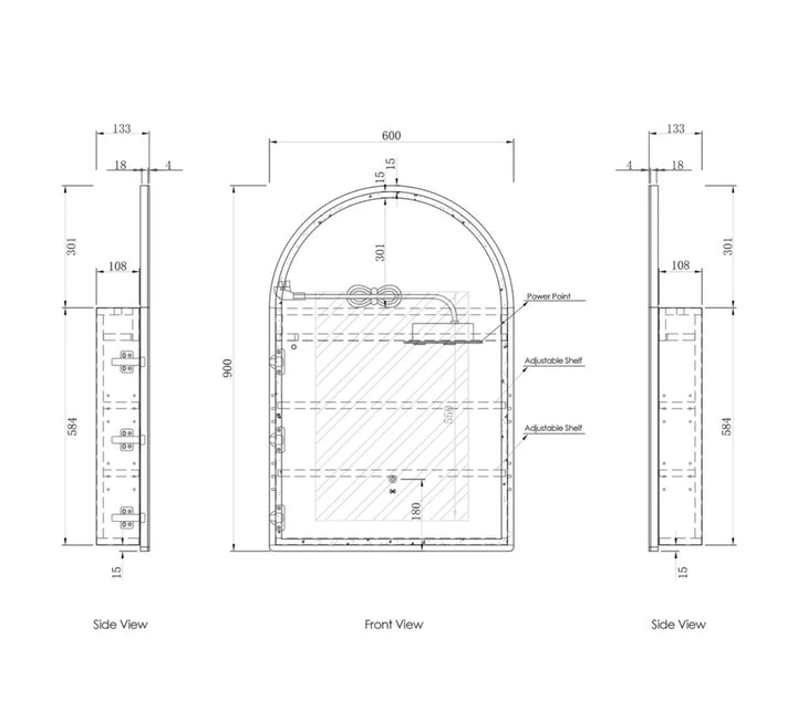 Technical drawing of a rectangular object with dimensions labeled