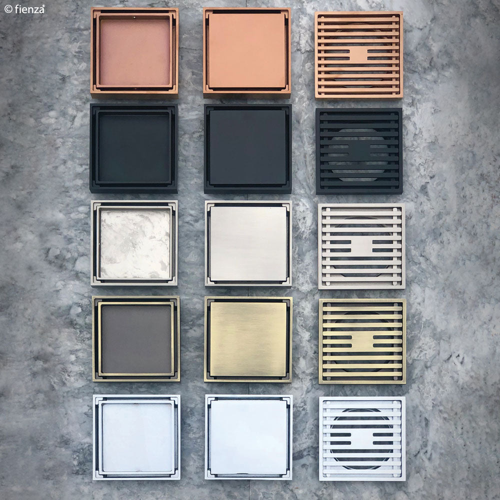 Fienza Square Tile Bed Floor Waste, 90mm Outlet, Brushed Nickel