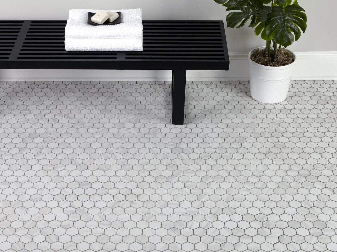 Greek Volakas Large Honed Hexagon Mosaic