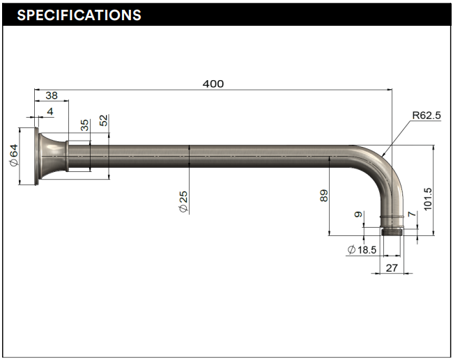Meir Harrington Shower Arm 400mm