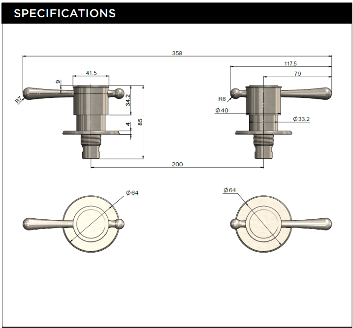 Meir Harrington Quarter Turn Wall Tap Set