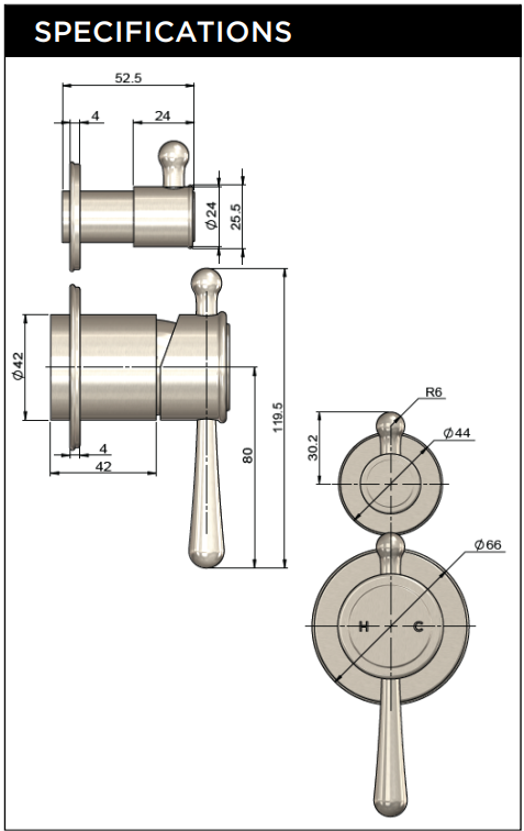Meir Harrington Diverter Mixer (In-Wall Body Not Included)