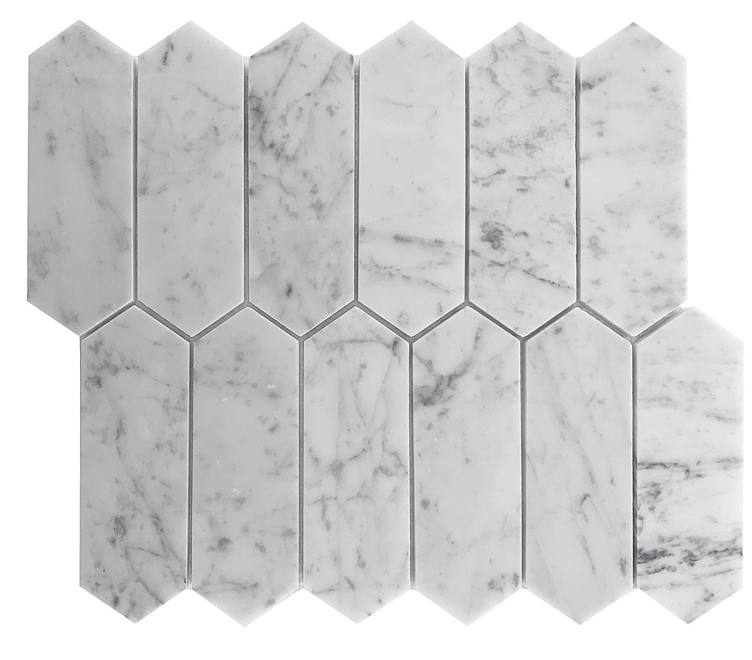 Long Hexagon Carrara Marble Mosaic Honed