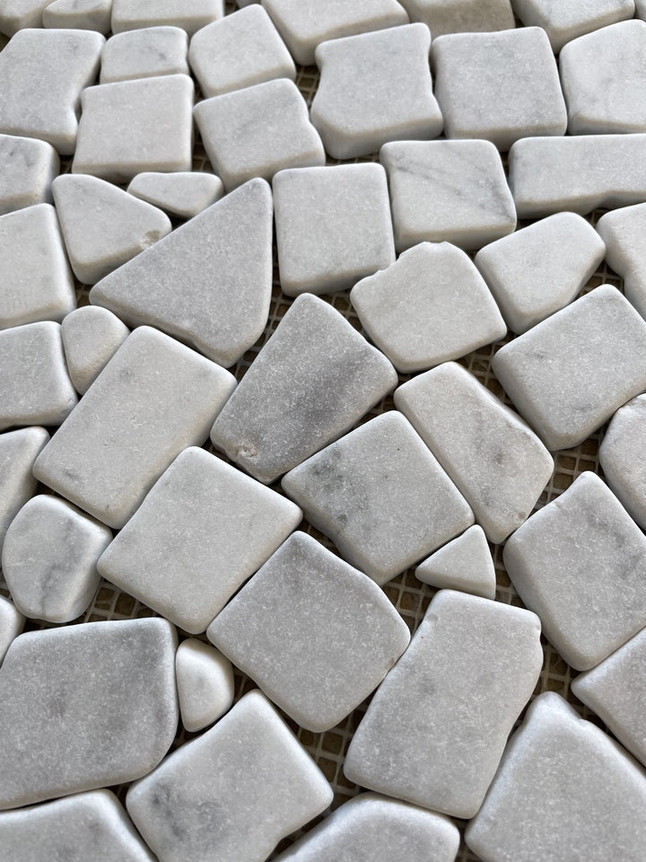 Mini Crazy Paving Carrara Tumbled Mosaic
