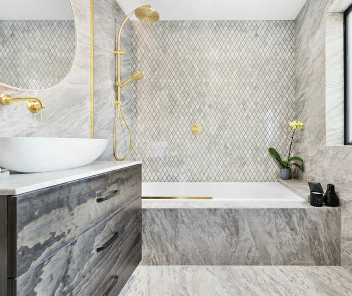 Carrara Honed Diamond Mosaic