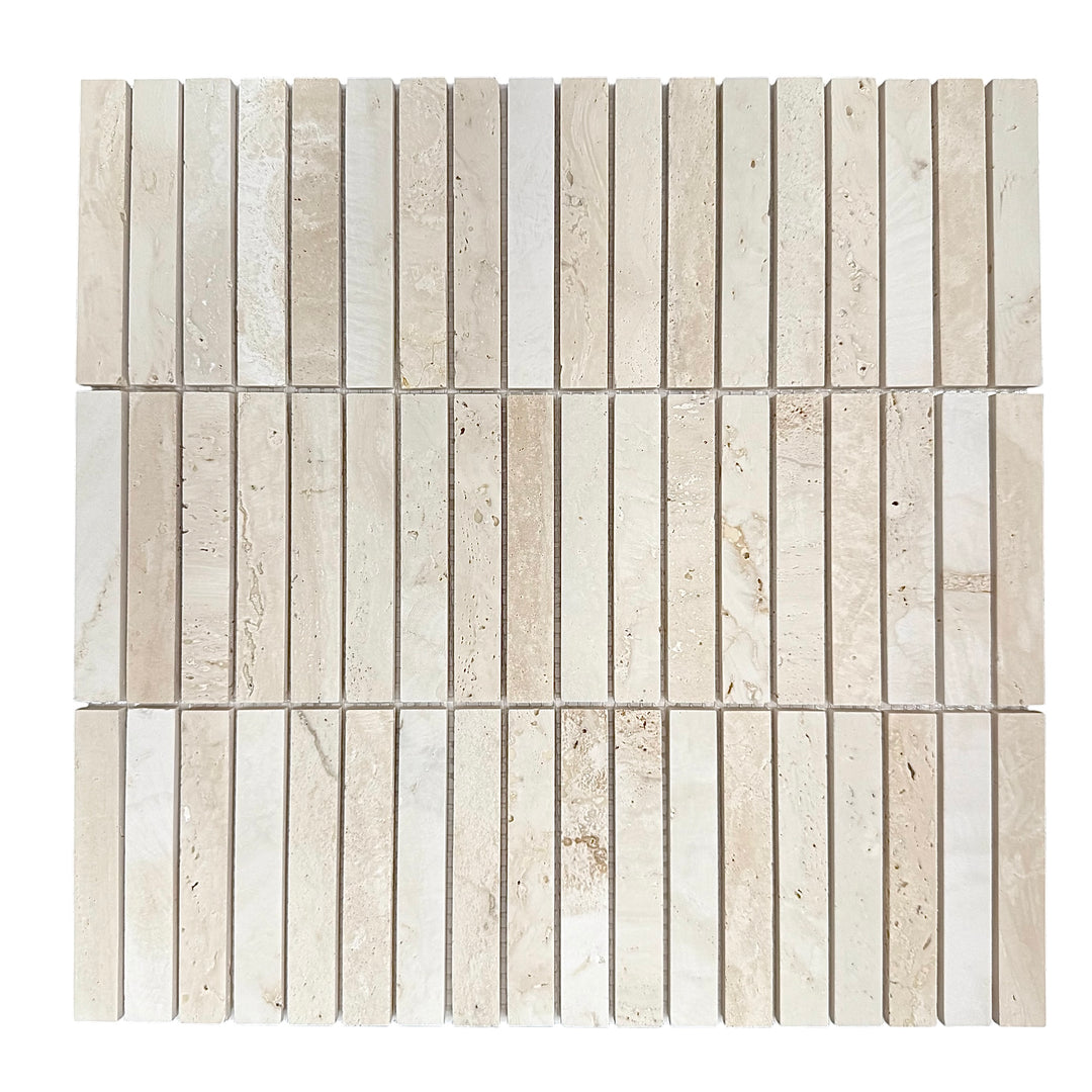 Italian White Travertine Stack Honed Natural Stone Mosaic
