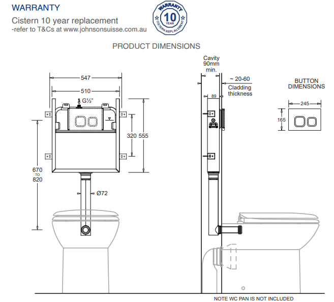 Johnson Suisse Econoflush In-wall Cistern Unframed