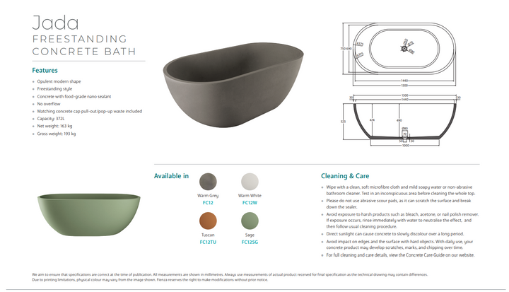 Fienza Jada Concrete Freestanding Bath Tuscan