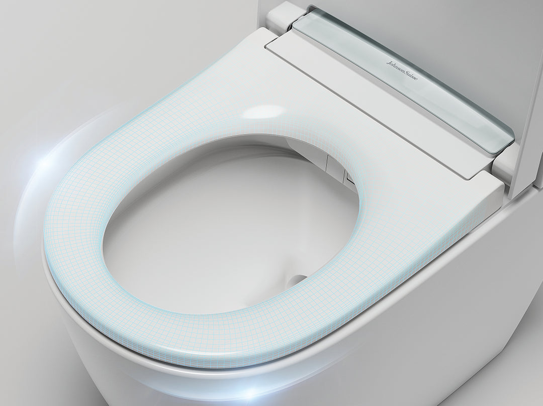 Smart toilet seat with digital display on a white background