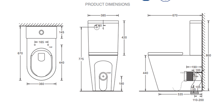 Johnson Suisse Venezia Closed Coupled Back To Wall Rimless Comfort Toilet Suite With Seat
