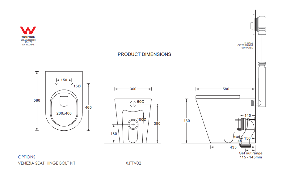 Johnson Suisse Venezia Wall Faced Rimless Pan With Seat