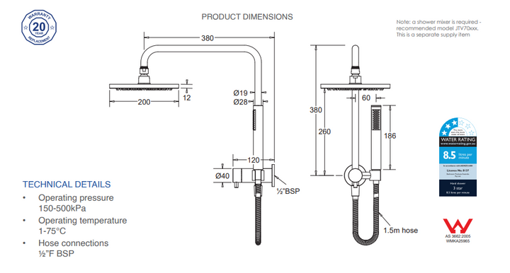 Johnson Suisse Venezia Short Twin Shower