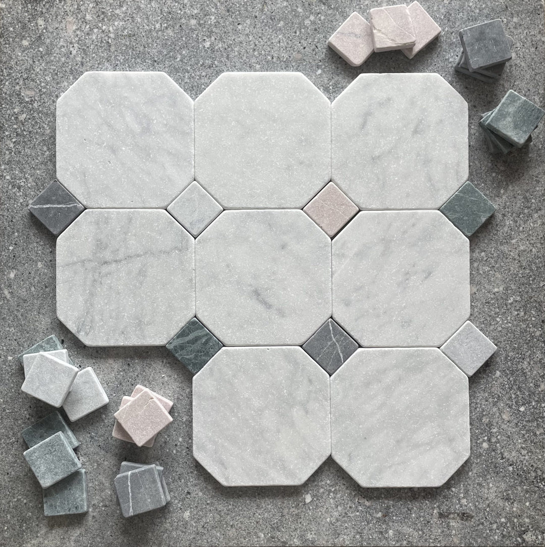 Juliette Tumbled Cararra Stone Octagon 150mm