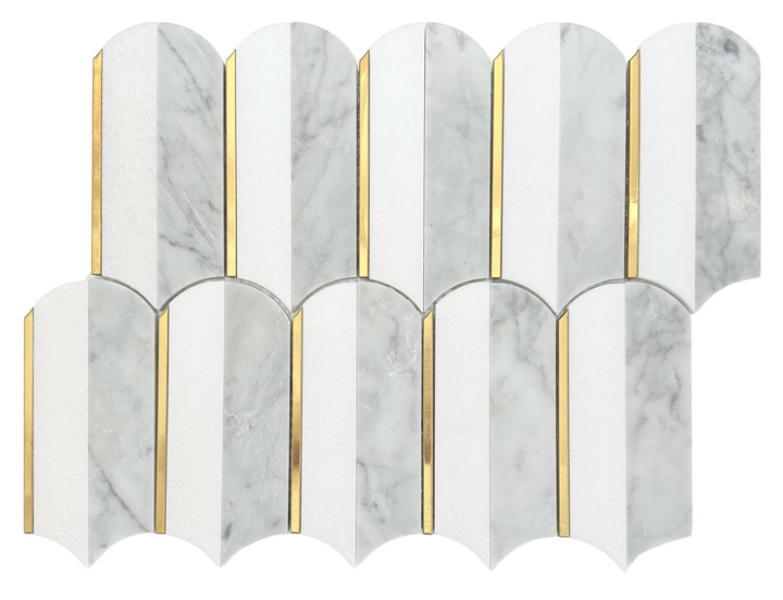 Jumbo Feather Carrara Thassos & Gold Mosaic