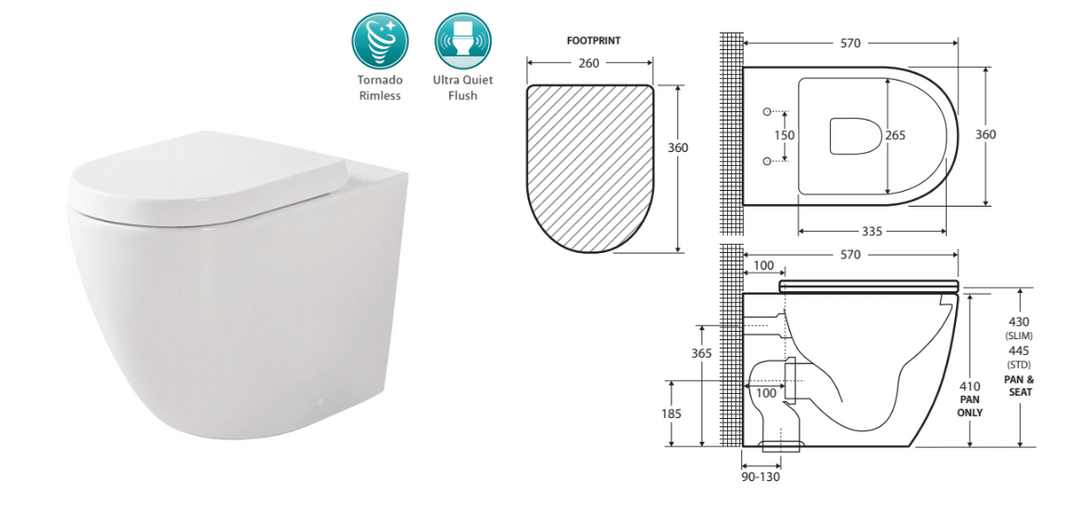 Fienza Koko Tornado Flush Wall-Faced Toilet Suite, Gloss White
